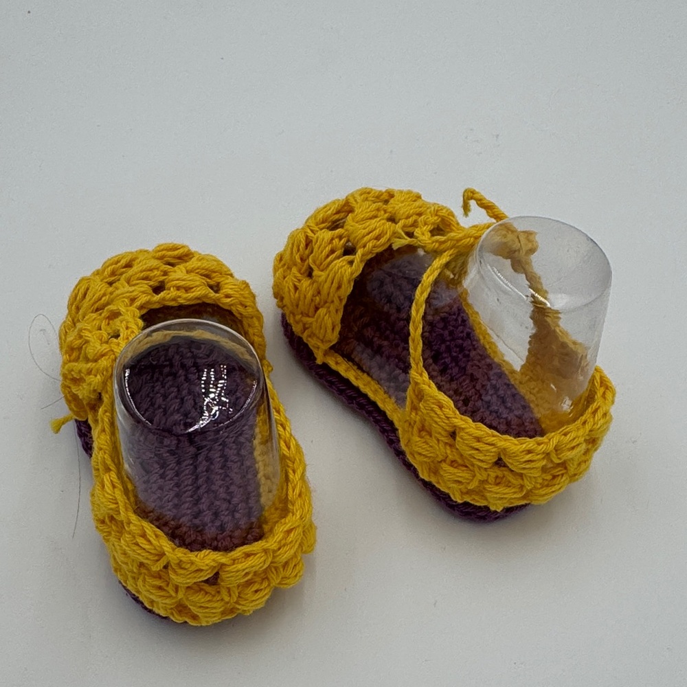 Handmade Yellow and Purple Baby Crochet Shoes - Picture 3 of 6